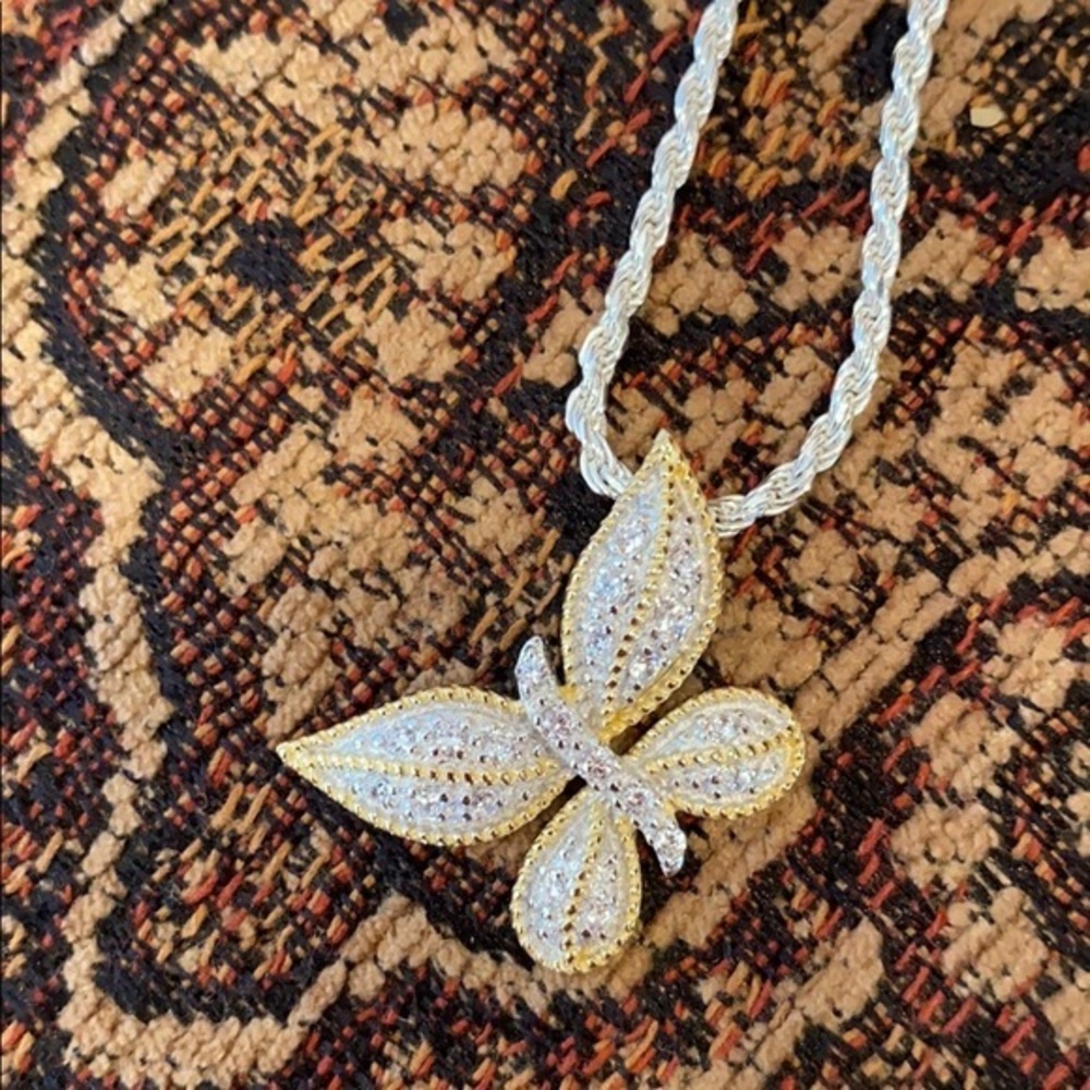 Sterling silver Gold plated CZ Butterfly Pendant